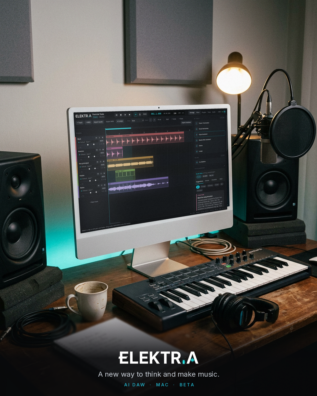 Estúdio com a Elektria aberta em um iMac